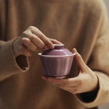 黛紫慕芳蓋碗手繪茶碗托壺承高端家用女士簡約淡雅梅花茶具泡茶器