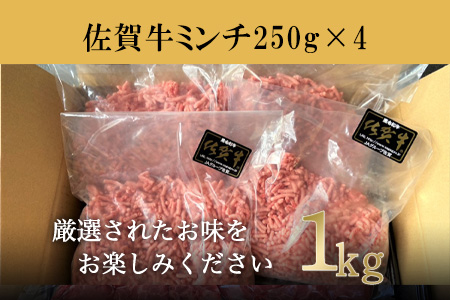 厳選佐賀牛 牛ミンチ 250g×4(合計1kg) 佐賀牛100％使用！ご家庭でお好きな料理に大変身！ハンバ－グ ミートソース そぼろ 小分け ひき肉