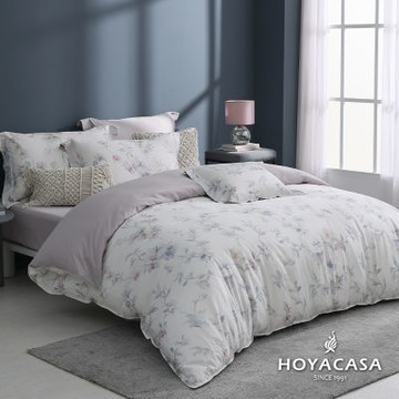HOYACASA 加大300織抗菌沐光長絨棉兩用被床包組-沁柔花境