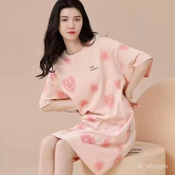 睡裙女 夏季睡裙 高級一體睡裙 短袖連衣裙 睡衣女 寬鬆大碼睡衣 過膝睡裙 連衣裙女 睡裙家居服