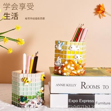 馬賽克筆筒材料包diy兒童益智筆桶小學生文具盒開學筆盒積木木制