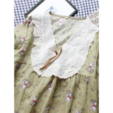 復古宮廷風春秋女套頭睡衣套裝家居服長袖寬松純棉可愛甜美韓版薄