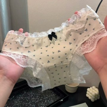 日系 性感內褲 法式 蕾絲邊內褲 全棉襠內褲 女生內褲 中腰內褲 甜美少女內褲 內褲女 田字格內褲 小碎花內褲