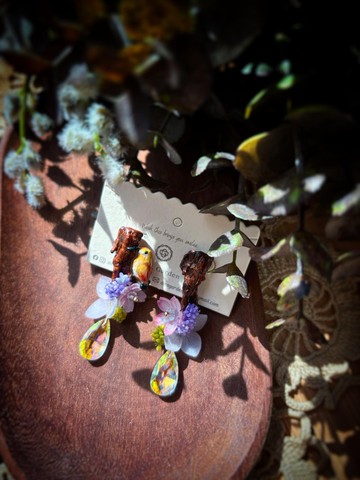 森系手製啄木鳥真花耳環