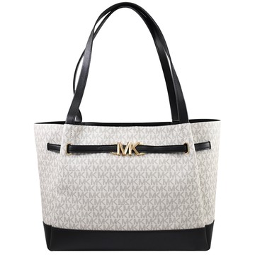 MICHAEL KORS Reed 金屬LOGO印花拼接肩背托特包.白/黑