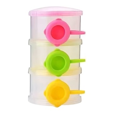 genki bebi 元氣寶寶 側開式三層奶粉盒/餅乾盒  粉色 + 綠色 + 黃色  1個
