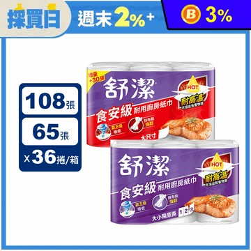 【Kleenex 舒潔】食安級耐用廚房紙巾-大尺寸/隨意撕(6捲x6串/箱)