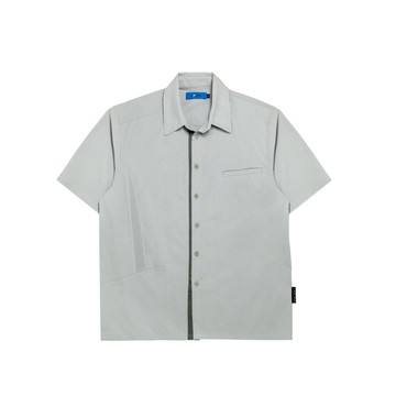 羅紋拼接短袖襯衫-淺灰