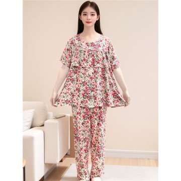 棉綢睡衣女士春秋款2025新款短袖不帶胸墊防凸點莫代爾大碼家居服