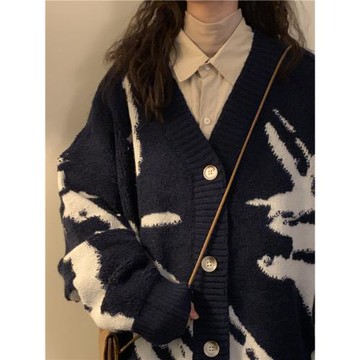 cityboy秋冬美式復古設計感開衫毛衣男女休閑寬松加厚針織衫外套