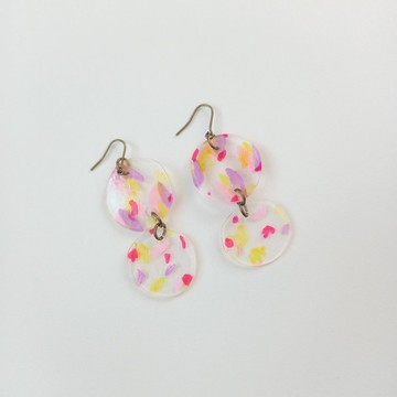 鬱金香 雙鍊耳環 繽紛色系 獨一無二 手繪 可換夾式耳環 鉤式耳環