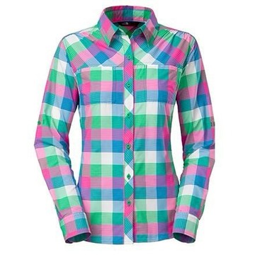 [ THE NORTH FACE ] 女 抗UV長袖襯衫 綠/螢光粉 / CFB6Y1F