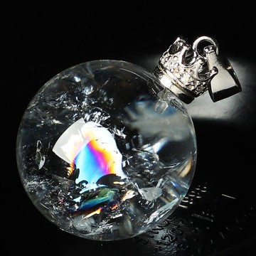 遇見彩虹-源自喜馬拉雅彩虹白水晶吊墜女男款 S925銀皇冠扣飾品