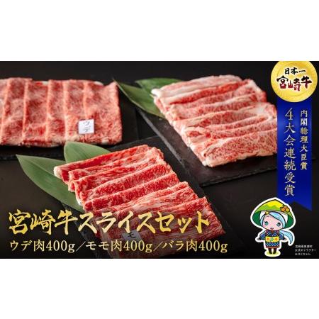 ふるさと納税 宮崎牛 ウデ モモ バラ スライス 各400g 合計1.2kg ミヤチク 冷凍 牛肉 内閣総理大臣賞受賞 宮崎県産 国産 牛肉 送料無料 薄切り .. 宮崎県美郷町