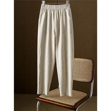 2025夏季新款天絲亞麻褲女薄款哈倫褲高腰顯瘦休閑褲子寬松蘿卜褲