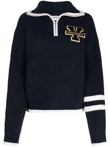 CHOCOOLATE - logo-patch ribbed jumper - women - Wool/Acrylic/Spandex/Elastane/Nylon - XS - Blue