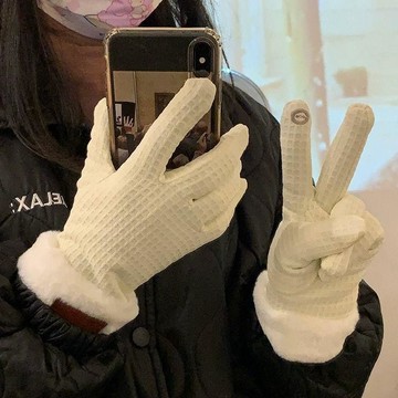 加厚毛絨分指手套🌞保暖防風觸屏手套 防寒騎行手套 女生冬季毛絨手套 STELU保暖手套 騎行防風手套 騎行保暖觸屏手套