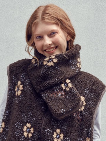 Cozy Flower Fleece Muffler (MOK201) [BROWN]