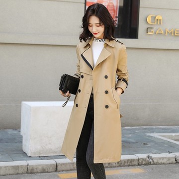 [米蘭精品] 風衣大衣長款外套-撞色繫帶雙排扣高腰女外套2色73yt17