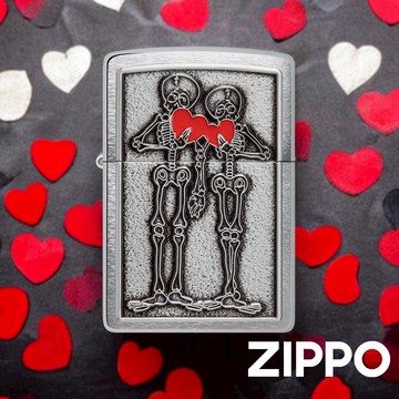 ZIPPO 紅心骷髏情侶防風打火機 48688 特別設計 絲紋路機身 貼章技術 客製化 終生保修 官方旗艦