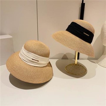 法式復古鐘形草帽女可折疊大檐草編赫本優雅禮帽防曬遮陽沙灘帽夏
