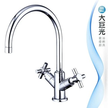【大巨光】日本陶瓷心雙十字把手廚房檯面單孔雙槍水龍頭(KD-014)