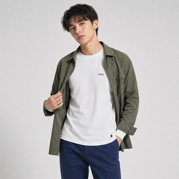 Polo Ralph Lauren RL 熱銷刺繡文字下擺小馬素面長袖T恤-白色