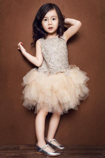 【川澤百貨】香檳蕾絲縷空澎澎裙婚紗禮服裙花童裝表演服演奏服連衣裙Y001