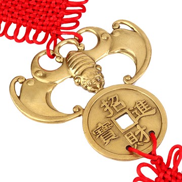 聚緣閣黃銅蝙蝠吊金錢 福鼠吊金錢進寶銅錢鼠掛件家居裝飾工藝品