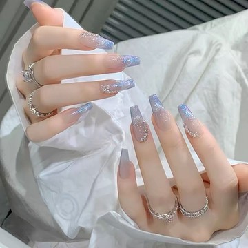 💖臺灣出貨💖 藍貓眼漸變ins美甲穿戴手工高級漸變顯白成品貼片甲片可拆卸指甲