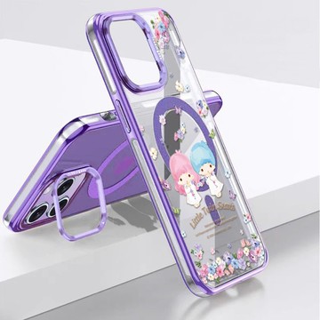 三麗鷗 iPhone 全系列 抗黃化磁吸金屬框隱形立架殼-花語雙子星