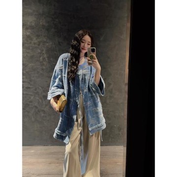 三吉黑花【藏海】新中式國風提花牛仔外套女春秋款獨特超好看上衣