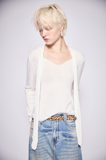 法式蝴蝶結修身針織上衣