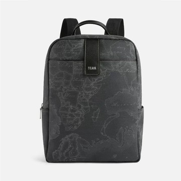 【Alviero Martini 義大利地圖包】旅行王者 經典地圖商務13吋筆電後背包35cm-地圖黑