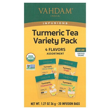 VAHDAM India, 浸劑，草本茶，姜黃什錦口味，無咖啡萃取，20 液袋，1.27 盎司（36 克）