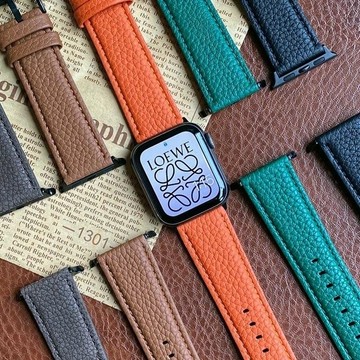 荔枝紋 經典真皮錶帶 apple 真皮錶帶 7代 6 5 SE 41mm 45mm 44mm  49mm 商务皮革錶帶