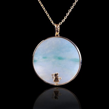 【願‧無事】冰飄綠花無事牌項鍊18K金 | 天然緬甸翡翠A貨 | 送禮