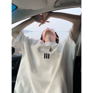 美式簡約風短袖t恤男夏季潮牌潮流寬松半袖純棉重磅白色圓領體恤