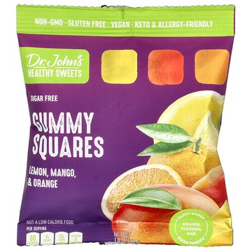 Dr. John's Healthy Sweets, Gummy Squares，無糖，檸檬、芒果和橙子味，1.8 盎司（50 克）