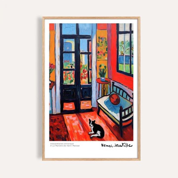 午後橘窗與一隻貓 / 馬諦斯風格 畫芯 海報 掛畫 無框畫