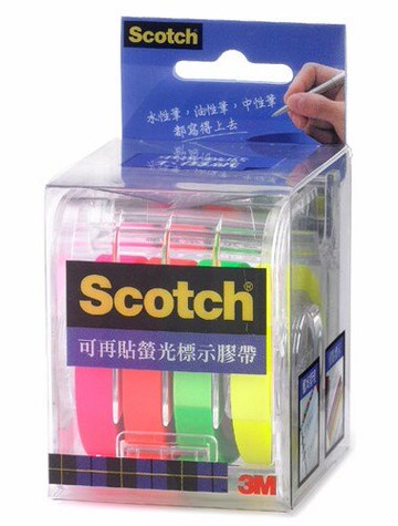 標示膠帶 3M 812 可再貼螢光標示膠帶台 ( 9mm x 20M / 4色 )【APP滿額下單10%點數(單一帳號最高5000點)】1/31止