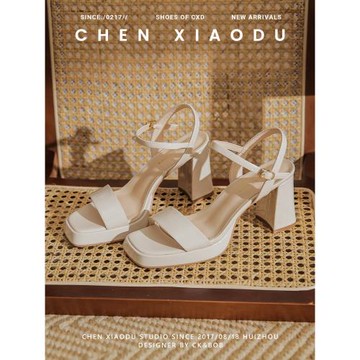 法式涼鞋防水臺厚底松糕鞋小個子顯高坡跟粗跟裸色高跟鞋女不累腳