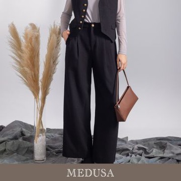 現貨【MEDUSA 曼度莎】俐落壓褶剪裁西裝寬褲（M-XL）｜女休閒褲 女西裝寬褲 修飾版型