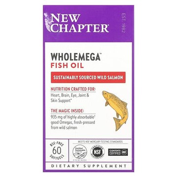 New Chapter, Wholemega 魚油，60 粒軟凝膠