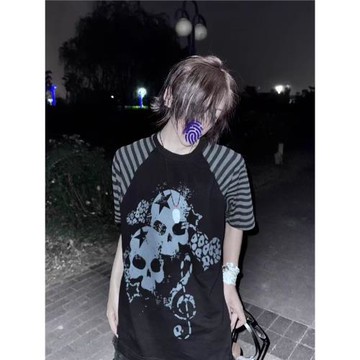 濕體&斷片小說合作款 原創亞文化刺青骷髏T恤小眾中性插肩上衣