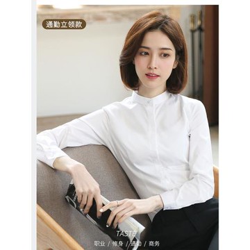 白襯衫女立領職業工作服棉質襯衣面試新款小眾設計感春秋中式襯衫