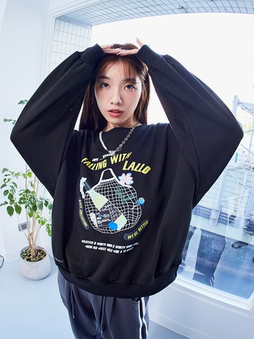 裝袋時尚長袖上衣-黑色