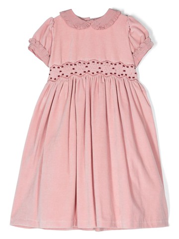 Mariella Ferrari - ruffled-detail velvet cotton dress - kids - Cotton/Viscose/Acetate - 5 yrs - Pink