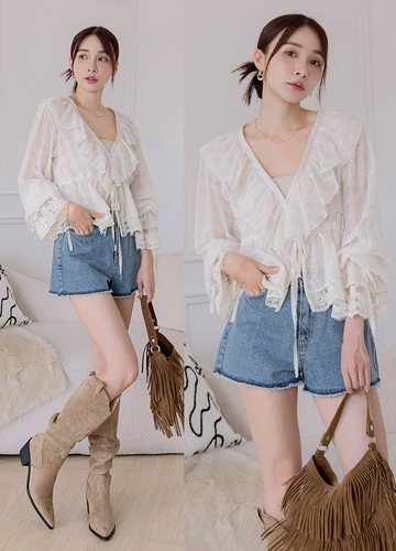 浪漫雕花雪紡上衣