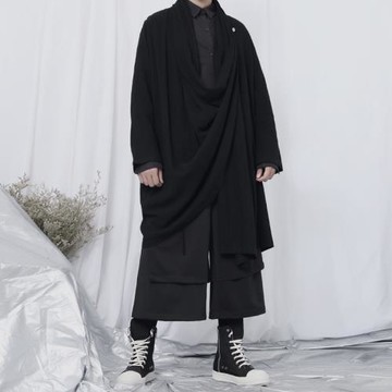 原創新款風衣男外套日系潮流山本風暗黑小眾設計師中長款風衣棉麻